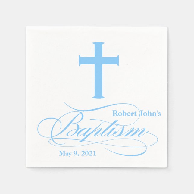 Elegant Blue Cross Baptism Personalized Napkin (Front)