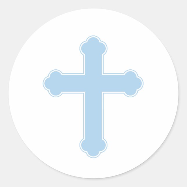 Elegant Blue Cross Ornament Classic Round Sticker (Front)