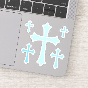 Elegant blue cross stickers, sheet of five
