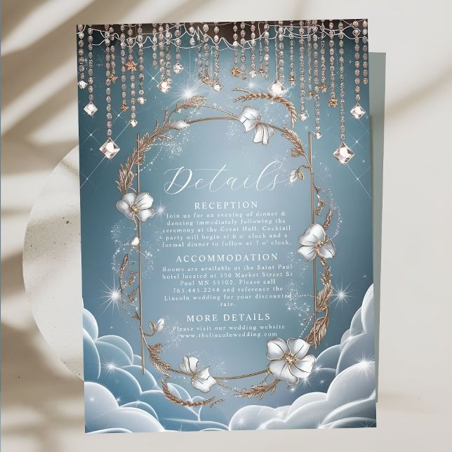 Elegant Blue Crystal Drops Wedding Enclosure Card (Creator Uploaded)