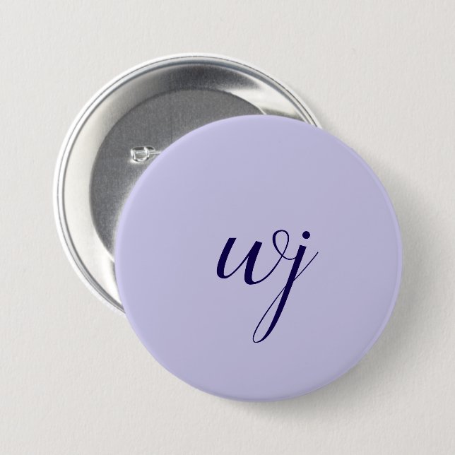 Elegant blue custom lettering initials 3 inch round button (Front & Back)