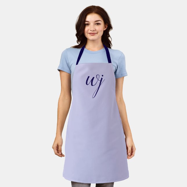 Elegant blue custom lettering initials apron (Worn)