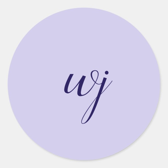 Elegant blue custom lettering initials classic round sticker (Front)