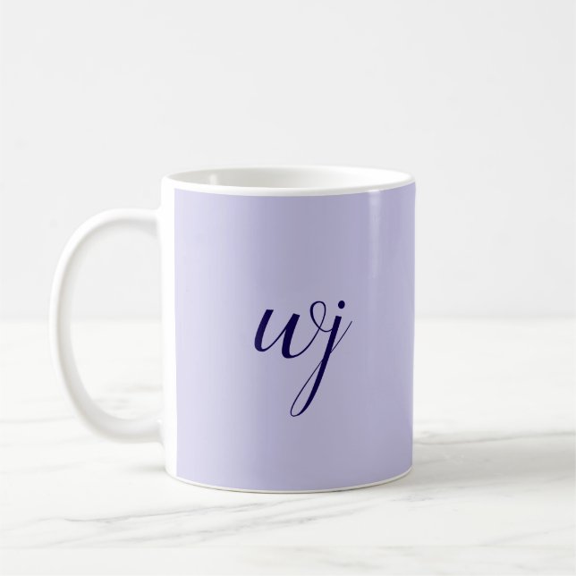 Elegant blue custom lettering initials coffee mug (Left)