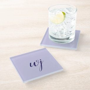 Elegant blue custom lettering initials glass coaster