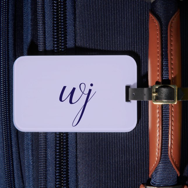 Elegant blue custom lettering initials luggage tag (Front Insitu 4)