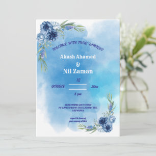 Elegant Blue Cute Watercolor Floral Design Invitation