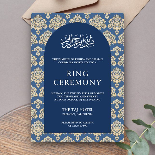 Elegant Blue Damask Arch Islamic Engagement Invitation (Creator Uploaded)