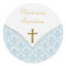 Elegant Blue Damask Christening Stickers