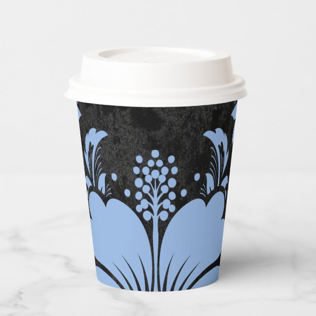 Elegant blue damask Christmas custom elegant Paper Cups (Left)