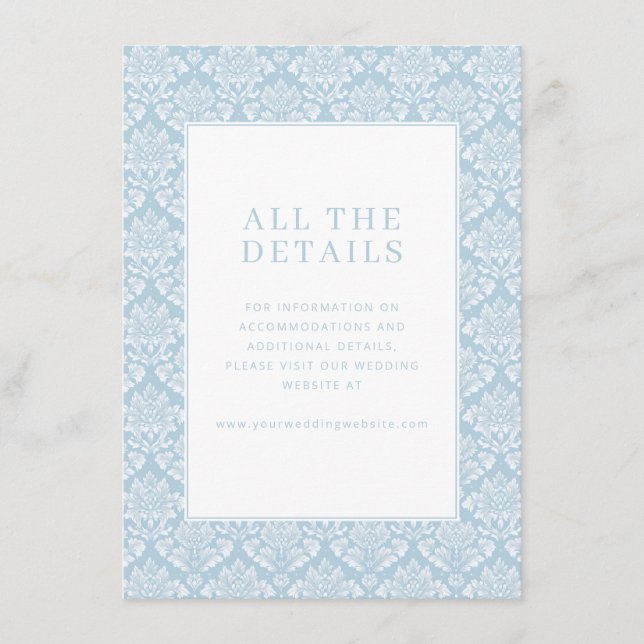 Elegant Blue Damask Enclosure Card (Front)