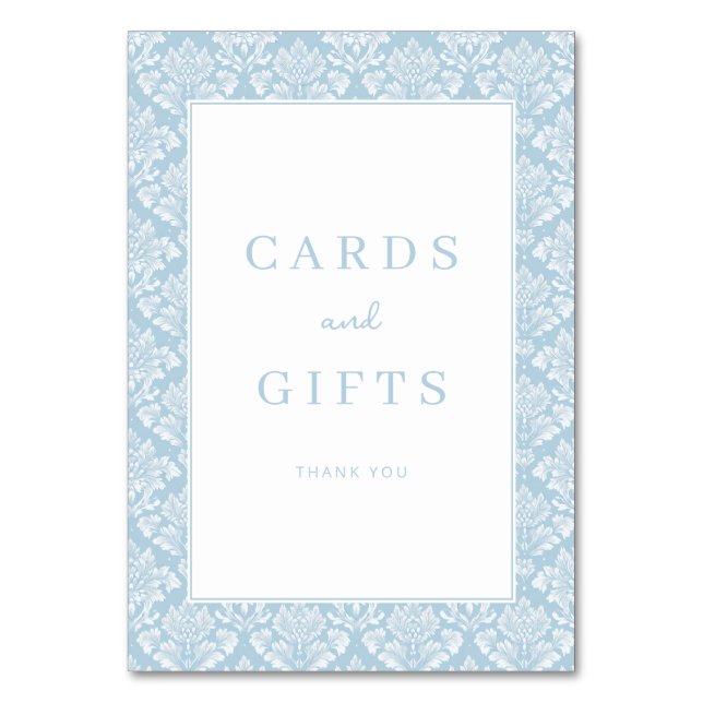 Elegant Blue Damask Gratitude Card (Front)