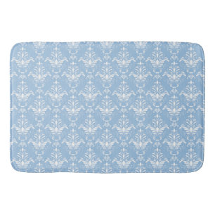Elegant  Blue Damask Pattern Bath Mat