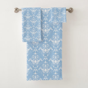 Elegant Blue Damask Pattern Bath Towel Set