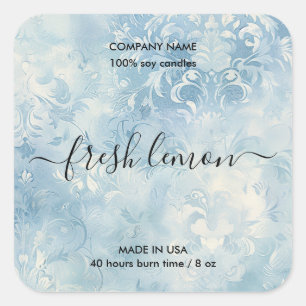 elegant blue damask rustic candle product label