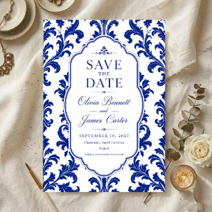 Elegant Blue Damask  Save The Date