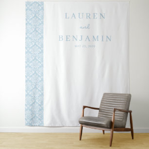 Elegant Blue Damask Tapestry