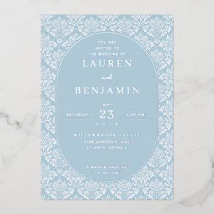 Elegant Blue Damask Wedding Invitation