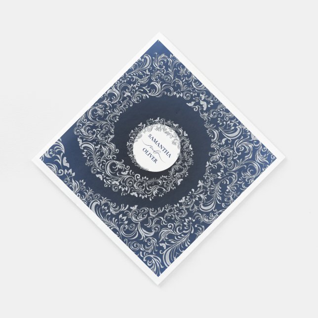 Elegant Blue Damask Wedding Napkin (Corner)