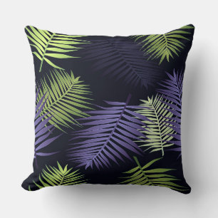 Elegant Blue Dark Palm Leaves  Throw Pillow