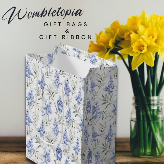 Elegant Blue Delphinium Floral  Medium Gift Bag (Creator Uploaded)