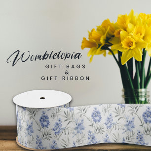 Elegant Blue Delphinium Floral  Satin Ribbon