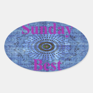 Elegant Blue denim motif vector print pattern art Oval Sticker