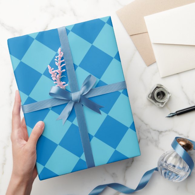 Elegant Blue Diamond Chequered Wrapping Paper (Gifting)