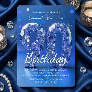 Elegant Blue Diamond Gemstone Glamour 90th Party Invitation