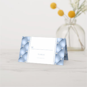 Elegant Blue Diamond Tufted Wedding Place Card