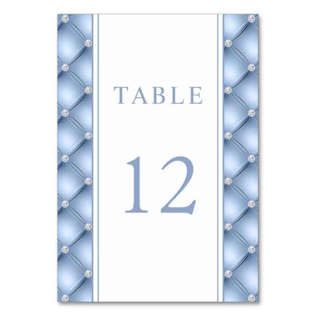 Elegant Blue Diamond Tufted Wedding Table Number (Front)