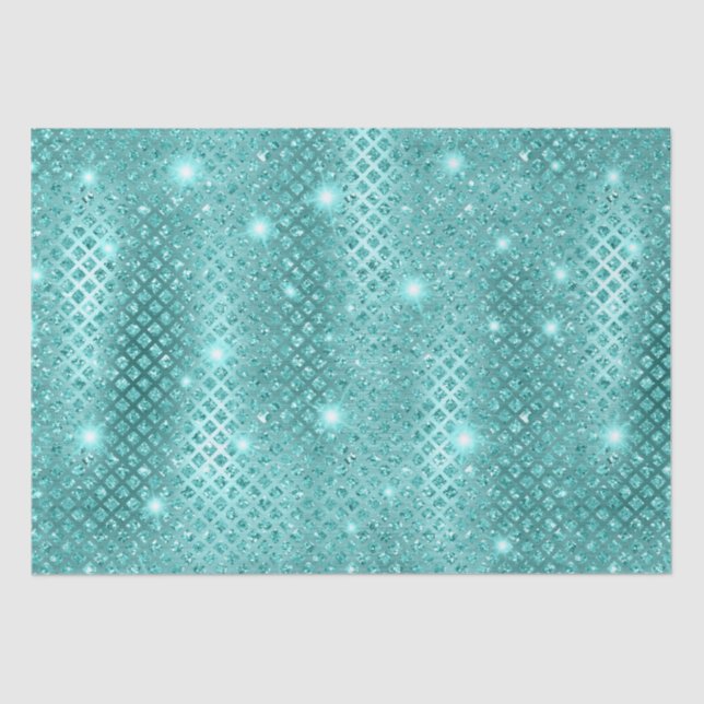 Elegant Blue Diamonds Metallic Glitter Pattern Tissue Paper (Front)