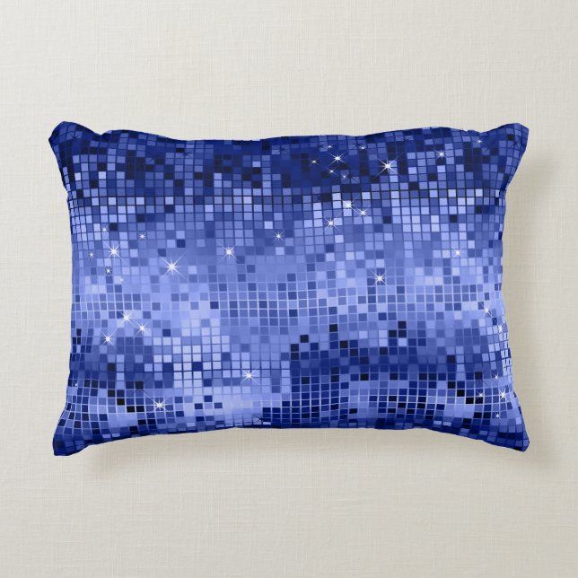 Elegant Blue Disco Ball Glitter & Sparkles Decorative Pillow (Front)