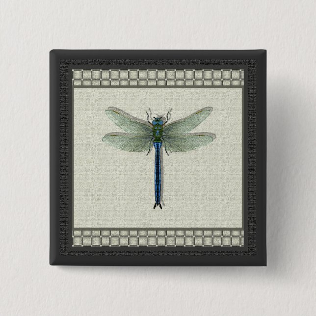 Elegant Blue Dragonfly 2 Inch Square Button (Front)