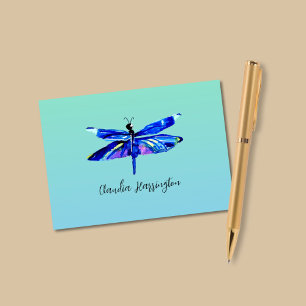 Elegant Blue Dragonfly Hand-Painted Watercolor Note Card