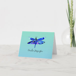 Elegant Blue Dragonfly Hand-Painted Watercolor Note Card