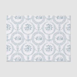 Elegant Blue Engraved Floral Medallions and Swags Tissue Paper