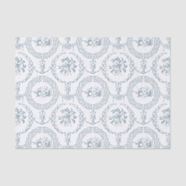 Elegant Blue Engraved Floral Medallions and Swags Tissue Paper (Front)