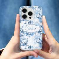 Elegant Blue Engraved Floral Name/Monogram