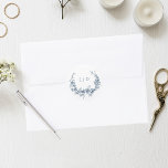 Elegant Blue Engraved Floral Wreath w/Monogram Classic Round Sticker<br><div class="desc">Classic and elegant design featuring vintage inspired engraved blue floral wreath encircling the bride and groom's monogram.</div>
