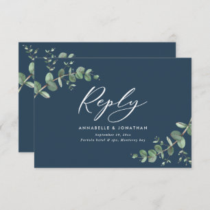 Elegant blue Eucalyptus Greenery Wedding RSVP
