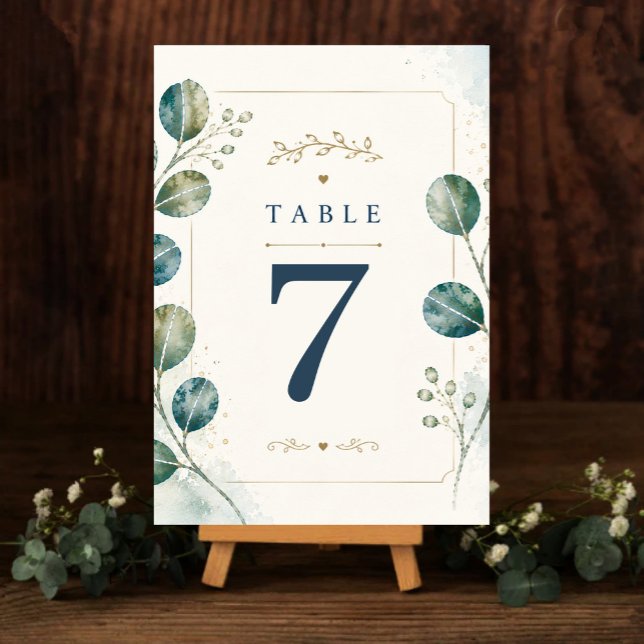 Elegant Blue Eucalyptus Watercolor Table Number (Creator Uploaded)