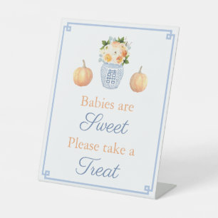Elegant Blue Fall In Love Baby Shower Favour Table Pedestal Sign
