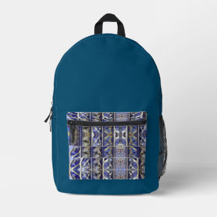 Elegant Blue Fantasy Squares  Blue Printed Backpack