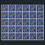 Elegant, Blue, Faux Gold 16th Birthday   Name Wrapping Paper<br><div class="desc">This simple and elegant wrapping paper design features a personalized message like "Name-Here’s 16th Birthday" (with the "16th" having a faux/imitation gold-like colouring look) within a blue-coloured square area featuring a simple border outline. The name is in an elegant white-coloured script-like text, and can be personalized. Wrapping paper like this...</div>