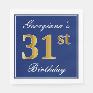 Elegant Blue, Faux Gold 31st Birthday; Custom Name Napkin