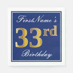Elegant Blue, Faux Gold 33rd Birthday; Custom Name Napkin