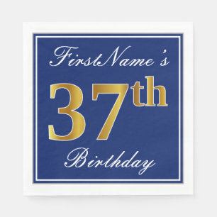 Elegant Blue, Faux Gold 37th Birthday; Custom Name Napkin
