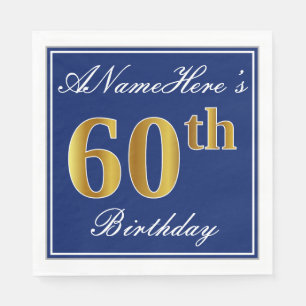 Elegant Blue, Faux Gold 60th Birthday; Custom Name Napkin