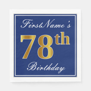 Elegant Blue, Faux Gold 78th Birthday; Custom Name Napkin
